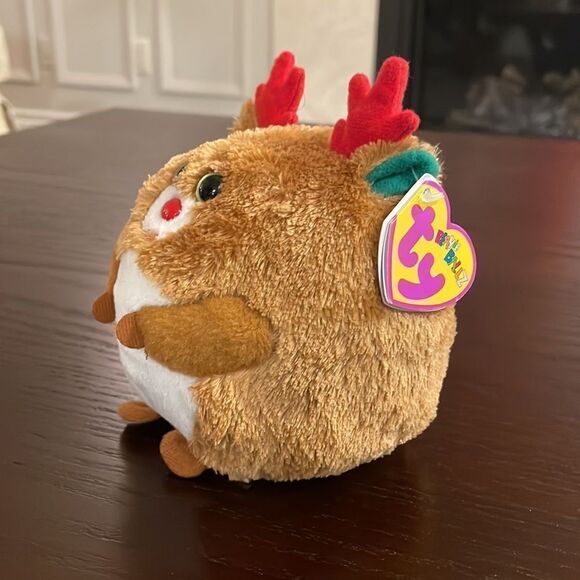 Ty Beanie Ballz 2011 Hoofer the Round Reindeer Excellent Condition NWT 5” - Picture 2 of 10